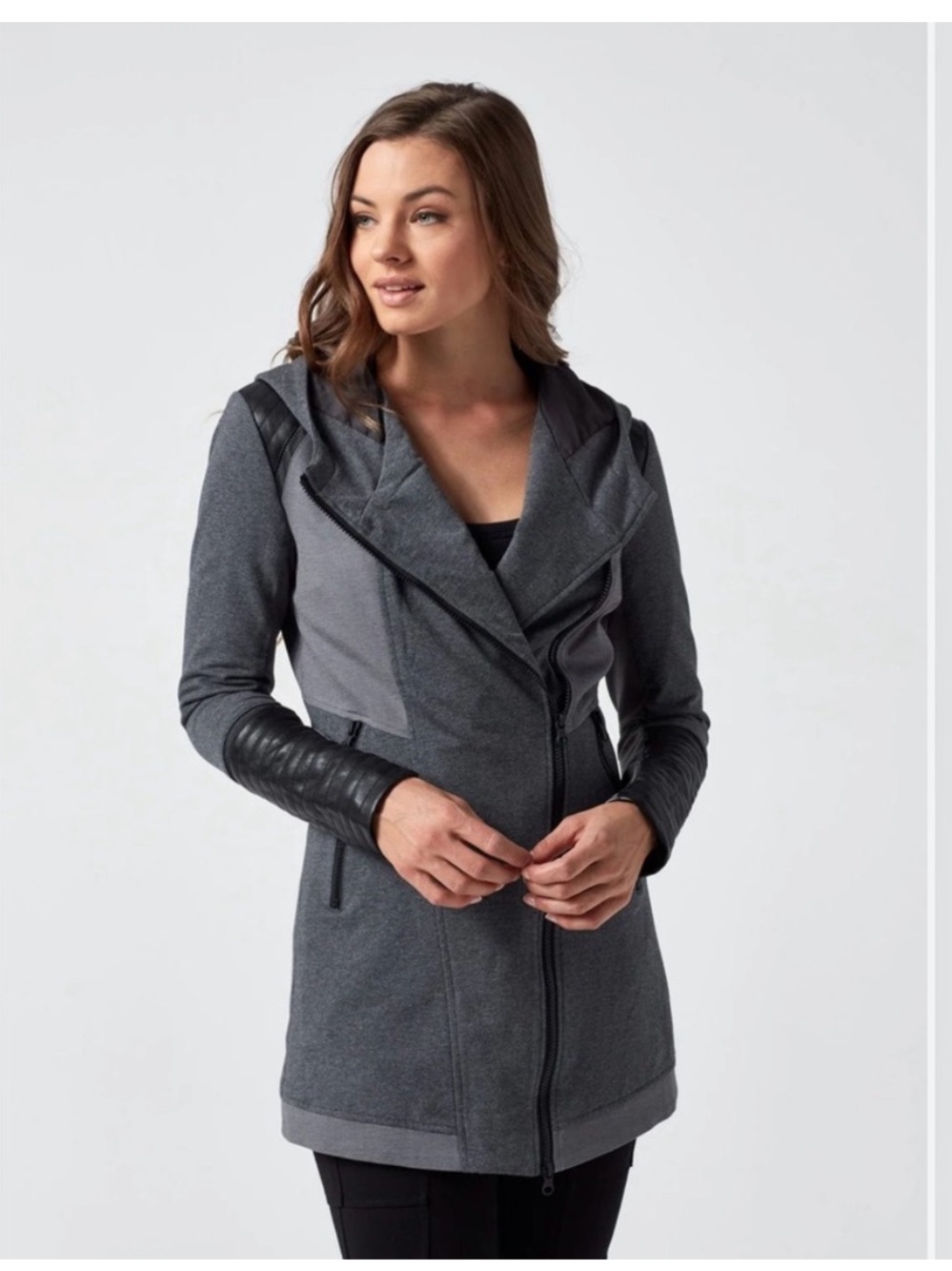 blanc noir traveler Gray Quilted-Panel Hooded Utility Jacket